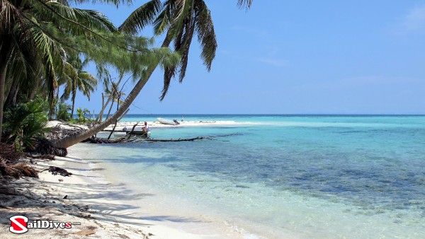 Belize, Tiny Cay, Palm Trees, Dinghy on Beach